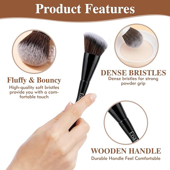 Blush Brush, Dual-Ended Foundation Makeup Brush for Contouring, Blending, and Bronzing(Angled & Round), Angled Contoured for Flawless Face Foundation, Vegan & Cruelty-Free