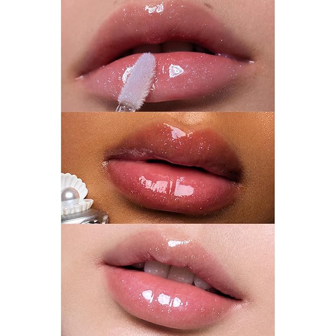 Flower Knows Shell's Jewel Nourishing Lip Glaze,Shimmery Clear Lip Gloss with Hyaluronic,Moisturizing Plumping Oil,Non-Sticky,0.16 Fl.Oz(P06 Lunar Jelly)