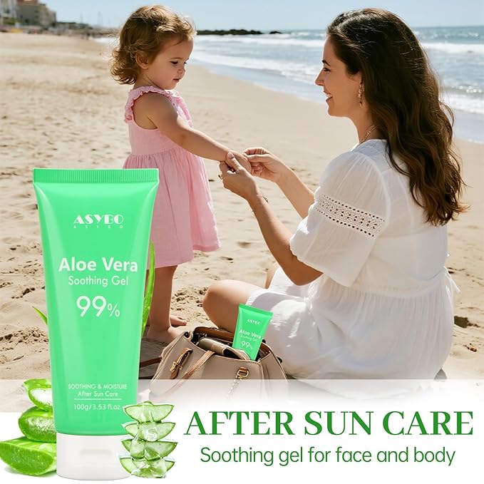 ASYBO 100x2 ML Aloe Vera Gel – 99% Organic Pure Aloe Vera Hydrating Face & Body Moisturizer, Natural Aloe Cream for Dry Skin, Sunburn, Acne, Soothing & Moisturizing for Face Body Hair