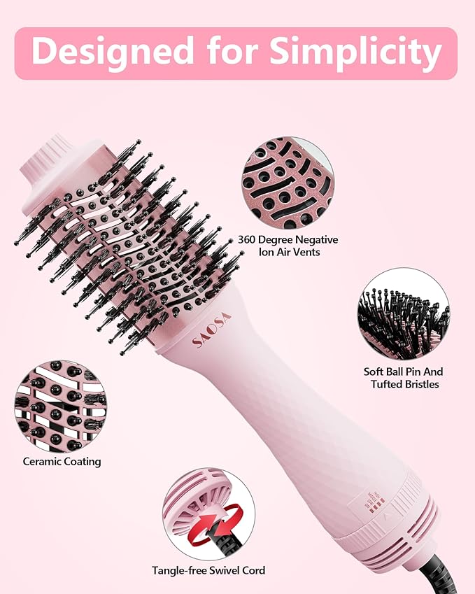 Hair Dryer Brush Blow Dryer Brush in One, 4 in 1 Hair Dryer and Styler Volumizer with Negative Ion Anti-frizz Ceramic Titanium Barrel, Hot Air Dryer Hair Straightener