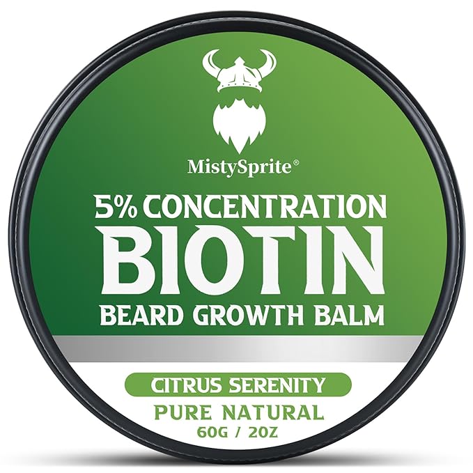 Beard Balm, 5% Concentration Biotin Beard Balm for Men (2 oz) - Natural Mens Beard Oil with Castor Oil，Argan Oil, Jojoba Oil and Vitamin,Thickening for Beard，Beard Growth Softener