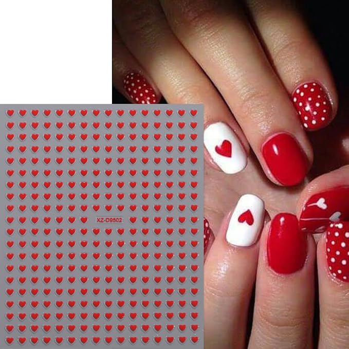 Heart Nail Stickers 3D Self-Adhesive Holographic French Black White Gold Silver Red Heart Design Nail Art Sticker Hearts Nail Decals Valentine DIY Manicure Decoration for Women 6 Sheets