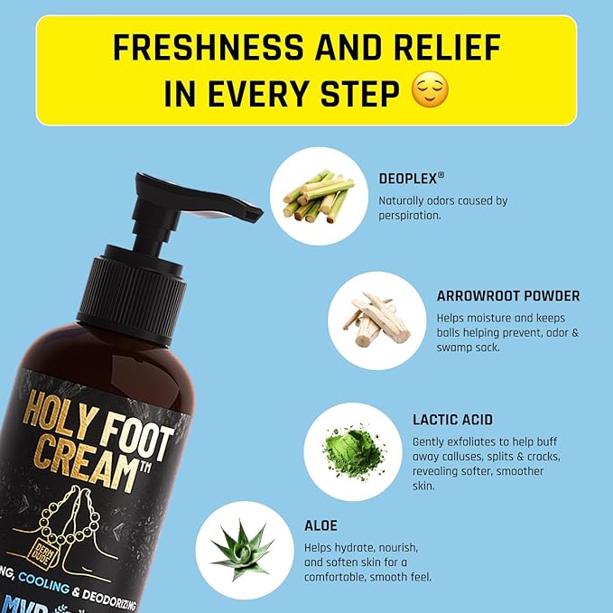 Derm Dude Holy Foot Cream | Daily Moisturizing Foot Cream with DeoPlex for Freshness & Arrowroot for Lightweight Hydration | MVP Scent 4oz