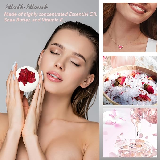 Valentines Day Gifts for Women - 19-Piece Luxury Rose & Cherry Blossom Spa Gift Basket Set Bath and Body Gift Sets Care Kit with Necklace | Christmas Gifts, Mothers Day Gifts Baskets for Mom, Wife