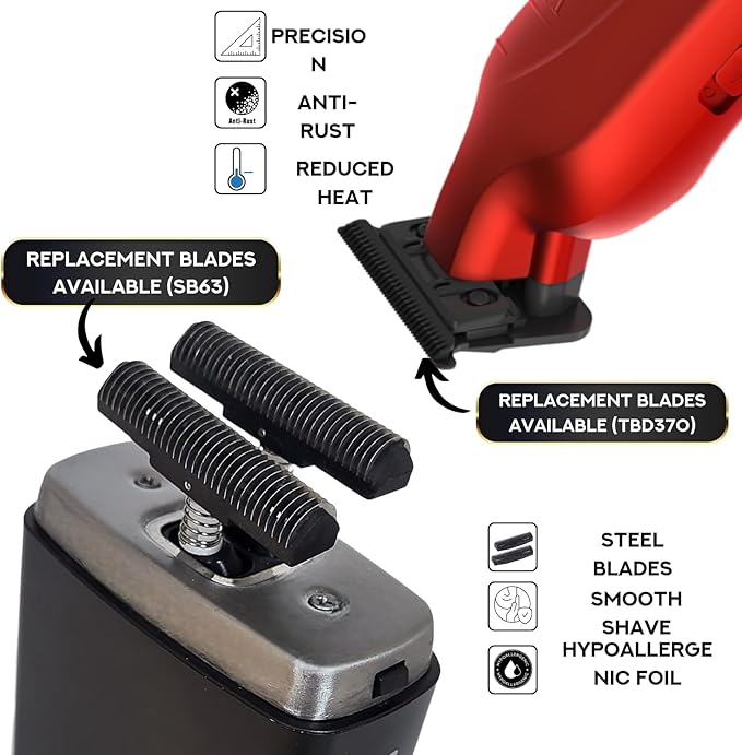 Supreme Trimmer Vader Trimmer & Crunch Foil Shaver Barber Haircutting Kit | Professional DLC T-Blade Beard Trimmer ST3778 & STF602 Waterproof IPX6 Shaver Set | Red