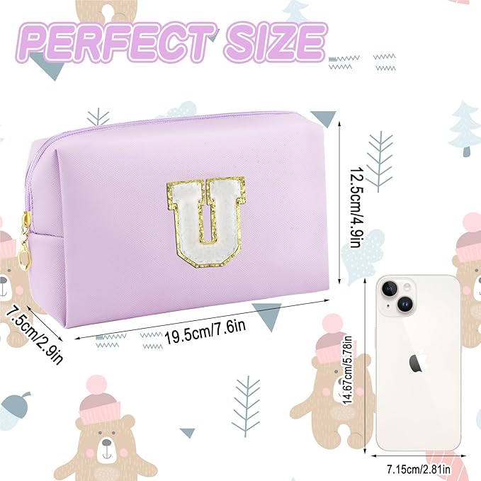 URSKYTOUS Gifts for Girls Initial Makeup Bag Personalized Cosmetic Bag with Zipper Cute Travel Toiletry Bag Waterproof PU Preppy Makeup Pouch Birthday Gift for Teen Girls Women(Purple U)