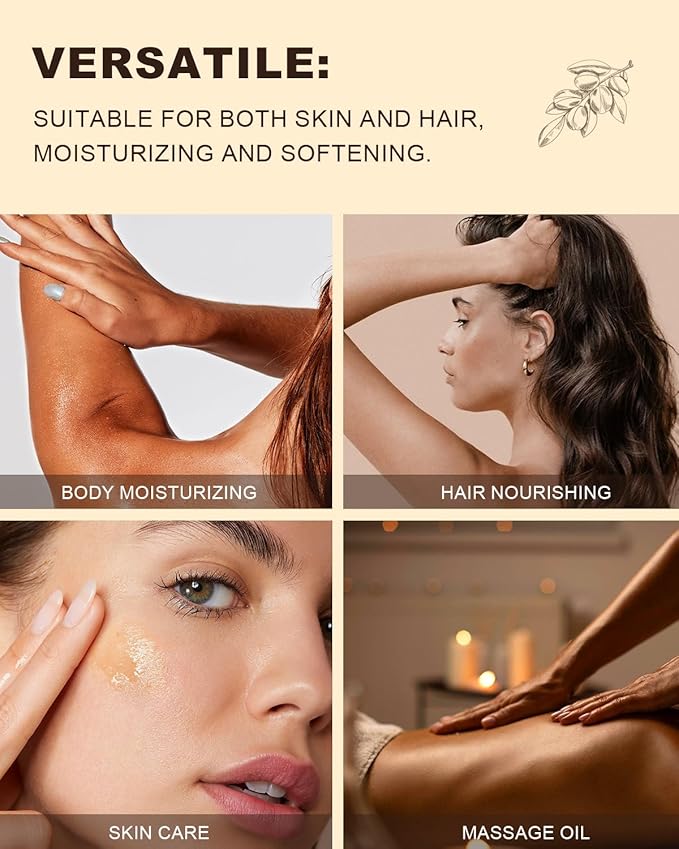 USDA Organic Argan Oil for Hair, Pure and Natural Morocco Argan Oil, Argon Oil For Hair, Scalp, Face & Skin Care, 100% Cold Pressed Hair Conditioner, Unrefined Argon Nails Carrier Oil (8 Fl Oz)