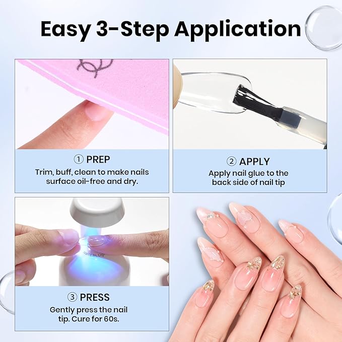 Beetles HEMA-Free Nail Glue for Acrylic Nails Tips, TPO Free 2Pcs 10ml Long Lasting Uv Nail Glue for False Nail Tips, Clear Press On Nails, Skin-Friendly, U V Light Required