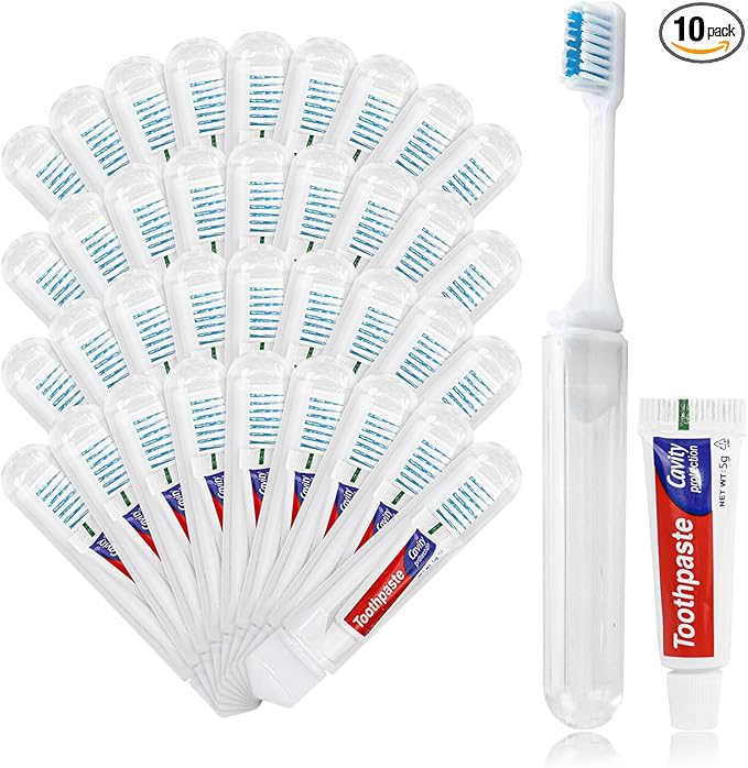 Toothbrush and Toothpaste Travel, Individually Packaged with Storage Box, Foldable Storage, Toothbrush Travel Size is Suitable for Camping, Business Trip (PACK-10)