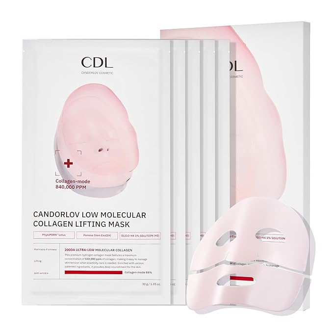 CANDORLOV Overnight Collagen Lifting Face Mask 5 Sheets, Korean Face Lifting Deep Hydrogel Mask for Glass Skin, Anti-Aging with PDRN, Hyaluronic Acid for Elasticity, Firmness