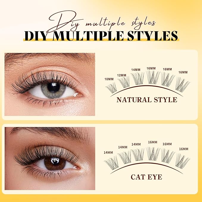 QUEWEL Lash-Clusters Kit, 120pcs Wispy-Lash-Clusters Kit Mix10-18mm Wispy Natural Invisible Band Eyelash Clusters Kit for DIY Cluster Eyelash Extensions(Feather 4 Set)