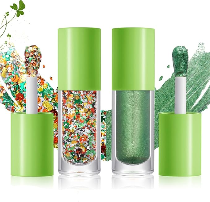 St. Patrick‘s Day Body Glitter Duo with Brush - Classic Green & Gold Sparkle Set (Chunky & Fine), 2 Pack for Face, Body & Hair | Long Lasting Festival & Cosplay Makeup