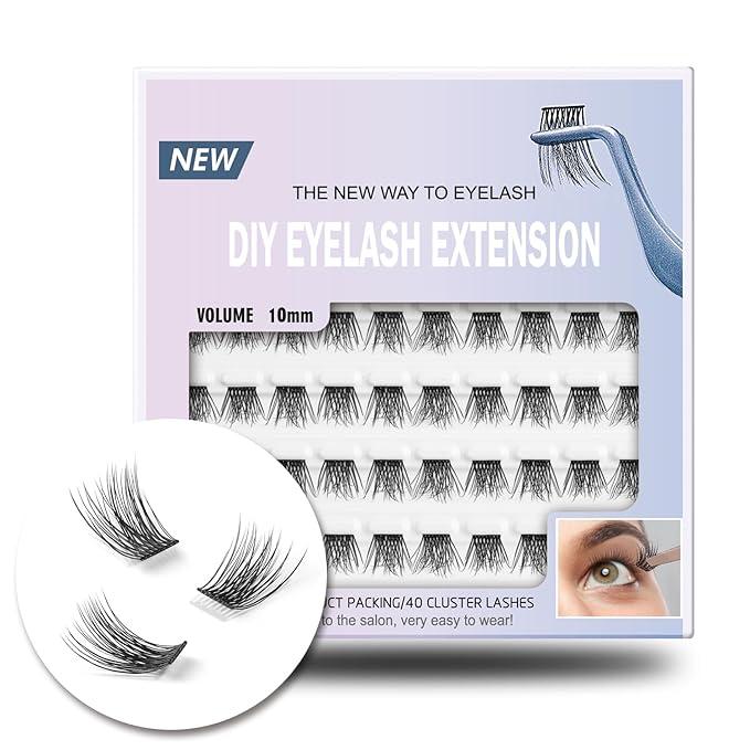Lash Clusters, DIY Eyelash Extension, Reusable Volume Individual Lashes, Wispy Fluffy Artificial Natural Look for Cluster Lashes, C Curl Lashes Pack (Volume-10mm)