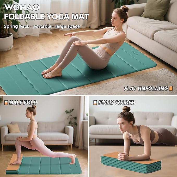 12-Fold POE Yoga Mat 75x26x0.4 Inches – Non-Slip, Compact & Workout-Friendly for Yoga, Pilates, Strength Training & Meditation