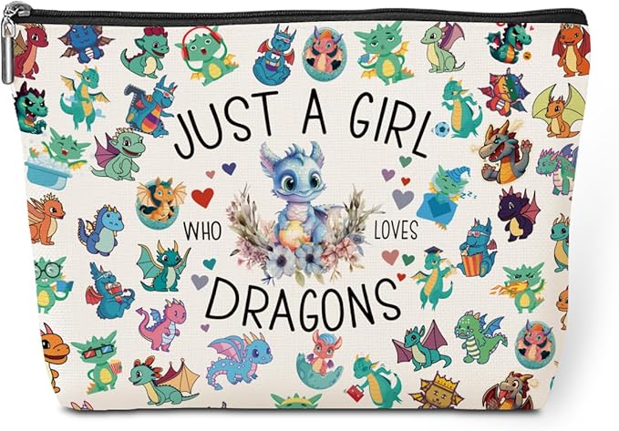A Girl Loves Dragons Dragon Gifts Dragon Stuff Dragons Decor Cosmetic Bag Anniversary Graduation Christmas Birthday Makeup Bag Funny Friendship Gifts for Women Animal Lovers Sister Bestie Best Friend