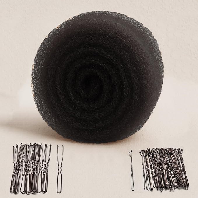 Black Hair Sponge for Updo - Hair Donuts for Updos（50 Bobby Pins+20 U-Clips）Volume Hair Bumps Tool，Hair Padding for Updos