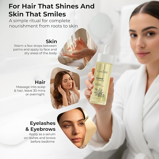 Castor Oil | 100% Pure Cold Pressed | Hexane-Free | Non-Comedogenic | Strengthens Hair, Brows & Lashes | Deeply Nourishes Skin | 2 fl oz / 59ml
