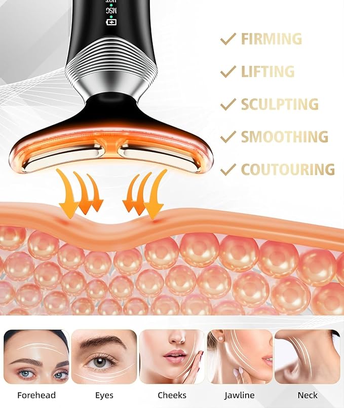 Dopsikn 9-in-1 Red-Light-Therapy-for-Face-and-Neck, Portable Facial Massager Tool with Adjustable Vibration & Thermals for Wrinkles, Double Chin, Black