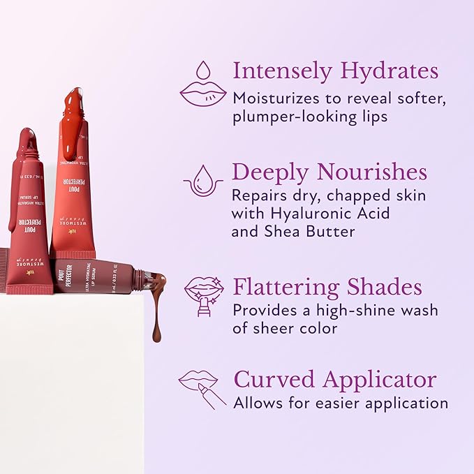 Westmore Beauty Pout Perfector Lip Gloss – Intensely Hydrating Sheer-Tinted Balm with Hyaluronic Acid & Vitamin E – Plumps & Nourishes Dry, Cracked Lips for a High Shine Finish – Rich Raspberry, .33oz