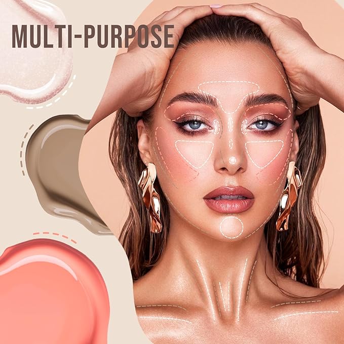Color Nymph Liquid Makeup Wand Combo, Hydrating Light Tan Contour Glow Liquid Highlighter Pigmented Blush For Cheeks Fine Texture Natural Blend Long Lasting (Light Tan Contour+Blush+Highlighter)