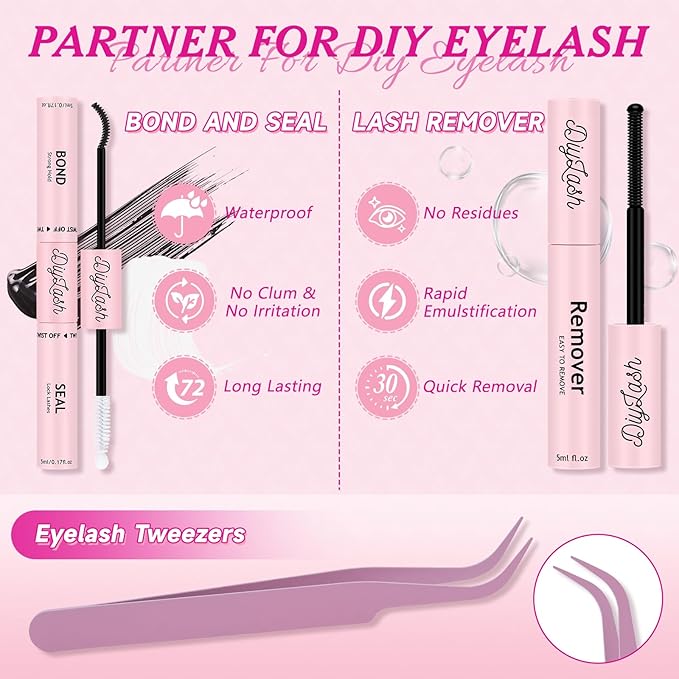 DIY Lash Extension Kit 280Pcs Individual Eyelash Extension Kit 30D40D 0.07D Curl 9-16MIX Lash Clusters Kit with Lash Glue Remover Applicator Easy to Use for Beginners