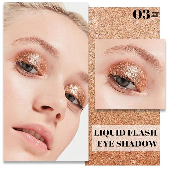 SUAKE Liquid Sparkling Glitter Eyeshadow Stick Pack - High Pigment Shimmer Metallic Eye Shadow, Long-Lasting, White Blue Black Gold Purple Bold Colors,Quicking-Dry (3#-Champange, Pack of 1)