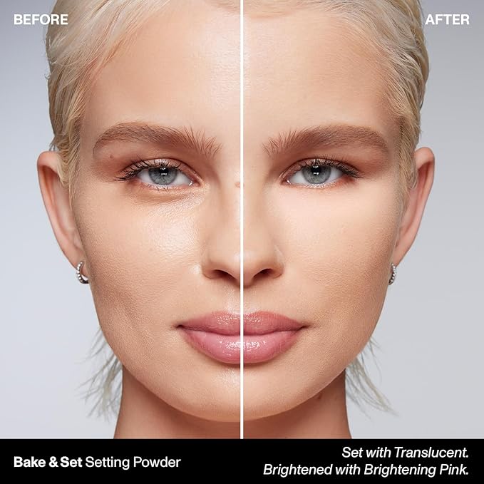 Morphe Mini Bake & Set Setting Powder - Lightweight, Talc-Free Finishing Powder for Face Makeup with a Soft, Natural Finish - Minimizes Shine for Up to 24HR - Brightening Pink (0.09 oz)