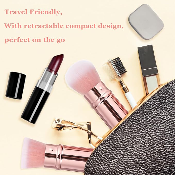 Keriloo Makeup Brush 2 Pack, Retractable Travel Kabuki Powder Foundation Makeup Brush Face Blush Brushes for Blending Liquid, Blush, Bronzer, Buffing, Sunscreen,Flawless Cosmetics