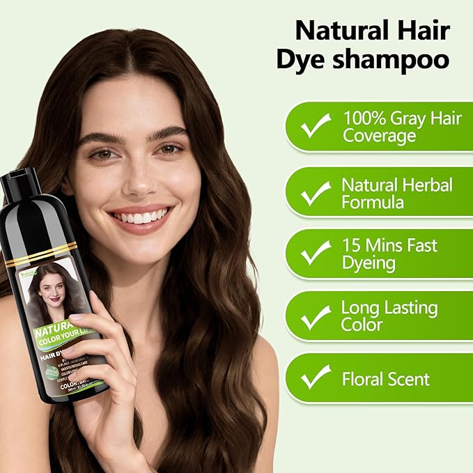 Light Brown Hair Dye Shampoo for Women & Men, 15 Min Gray Coverage, 3 in 1 Semi-Permanent Color with Natural Herbal Ingredients, Lasts 60 Days