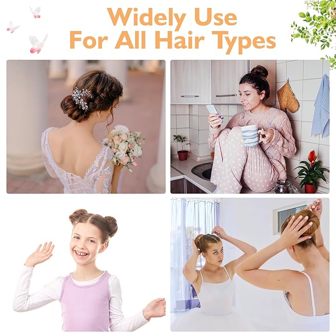 300Pcs U-Shaped Hair Pins (2.8IN, 2.4IN, 2IN) for Women, Kids, Girls - with Storage Box, 2Pcs Thick Seamless Hair Ties, and 50Pcs Elastic Hair Bands in Brown for All Hair Types