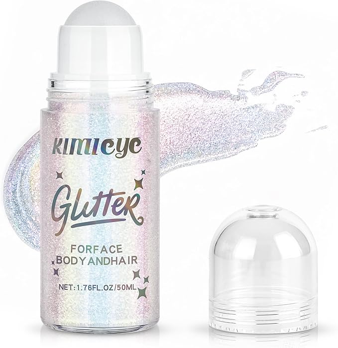 Roll-on Face Body Glitter Gel for Women, 1.69oz Large Capacity Holographic Color Changing Glitter Gel Shimmer Makeup for Singer Concert Festival Rave Accessories, #1 Mermaid