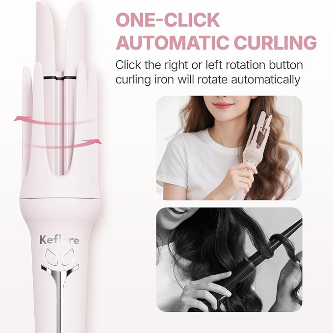 Automatic Curling Iron 1 1/4 inch, Hair Curler with 3 Temperatures & 50 Million Ionic, 10s Fast Heating, 2-Way Rotation, Anti-Scald, Auto Shut-Off for Hair Styling, Dual Voltage for Travel
