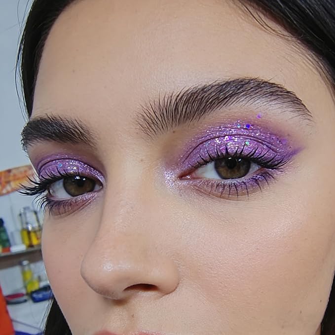 Go Ho Light Purple Face Body Glitter - Party Flash Festival Rave Outfits for Women&Kids,Holographic Glitter Face Paint,Halloween Mermaid Fairy Makeup Chunky Sequins Gel,Rave Pride Accessories