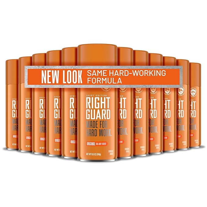 Right Guard Sport Original Scent Deodorant Spray - Aluminum Free Protection Spray Deodorant For Men, Blocks Sweat, 24-Hour Odor Protection, Anti-Stain, & Long-Lasting, 8.5 oz (12 Pack)