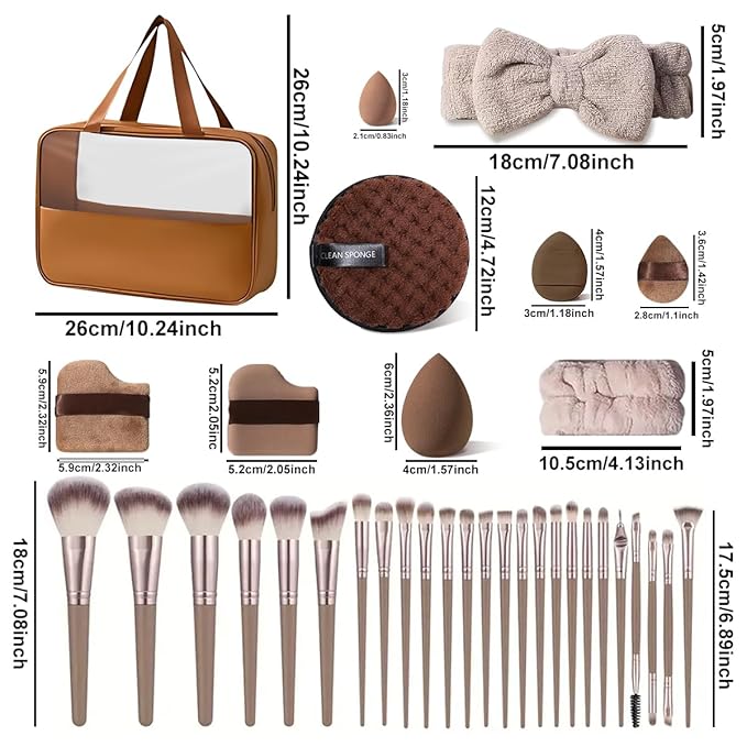 HGHDBT 40Pcs Brown Makeup Brushes Set Professional Makeup Kit Multi-functional Makeup Tool Set with Case Facial Makeup Accessories, Foundation Makeup Brush Kit Eye and Face Make up Brushes & Tools