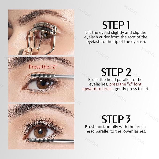 KYDA Black Iron Wand Curling Mascara, Lasting 3D Curling Eyelashes, Washable Metal Wand Mascara, Waterproof Smudge-proof, Natural Thick Clear Lashes-looking
