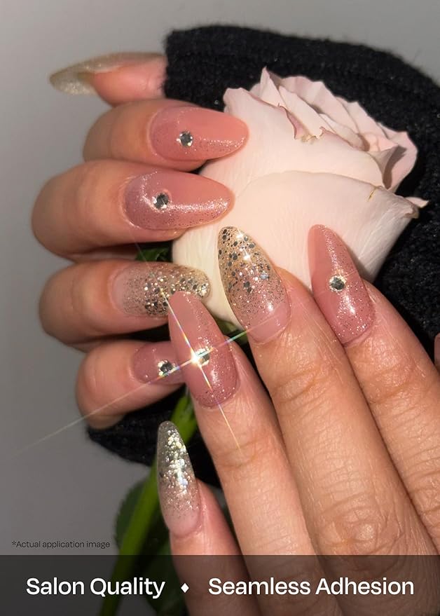 ohora Semi Cured Nail Strips (N Rose Mirage) - Works with Any UV/LED Lamps, Salon-Quality, Long Lasting, Easy to Apply & Remove - Includes 2 Prep Pads, Nail File & Wooden Stick