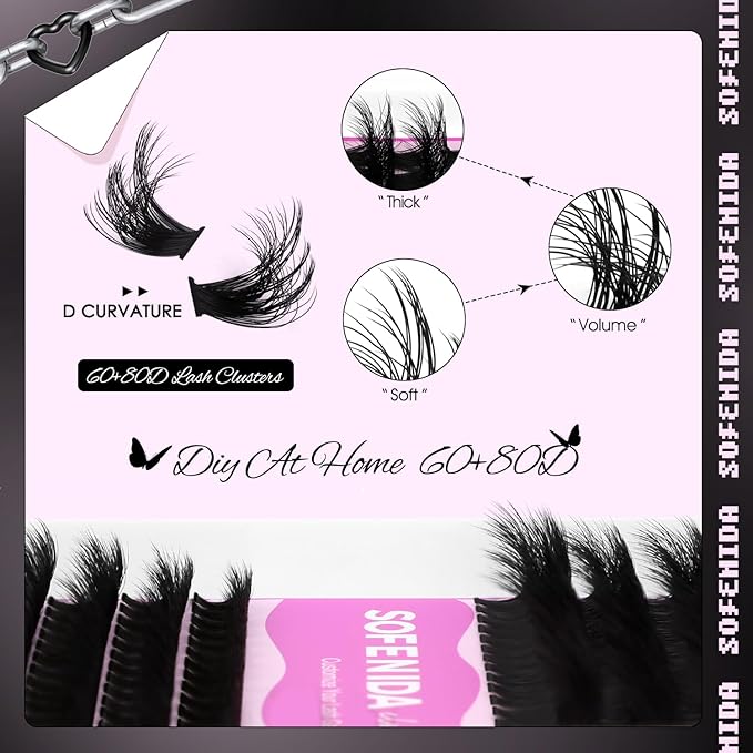 Lash Extension Kit Thick Lash Cluster Kit 10-18mm Volume Eyelash Clusters D Curvature Cluster Eyelash Extensions Kit 3D Wispy Lash Clusters DIY Lash Extension Kit(60D 80D-10-18MIX Thick Kit)