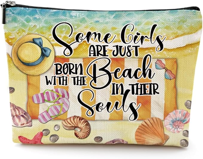 Funny Beach Gifts for Women Cosmetic Bag Vacation Ocean Beach Themed Gift for Her Nurse Sister Mom Aunt Makeup Bag Girls Trip Gifts Travel Stuff Necessities Birthday Christmas Friendship
