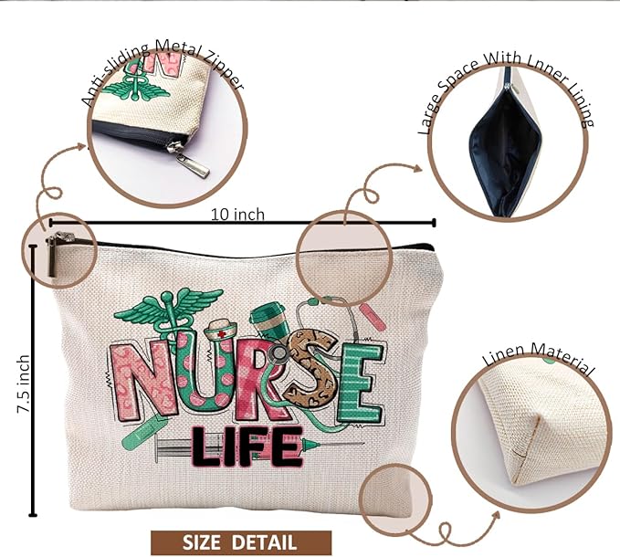 QGFM Nurse Makeup Bags,Nurse Gifts for Women,Nurse Cosmetic Bags With Zipper,Nurse Gifts for Nursing Student,Student Nurse Gifts(F style)