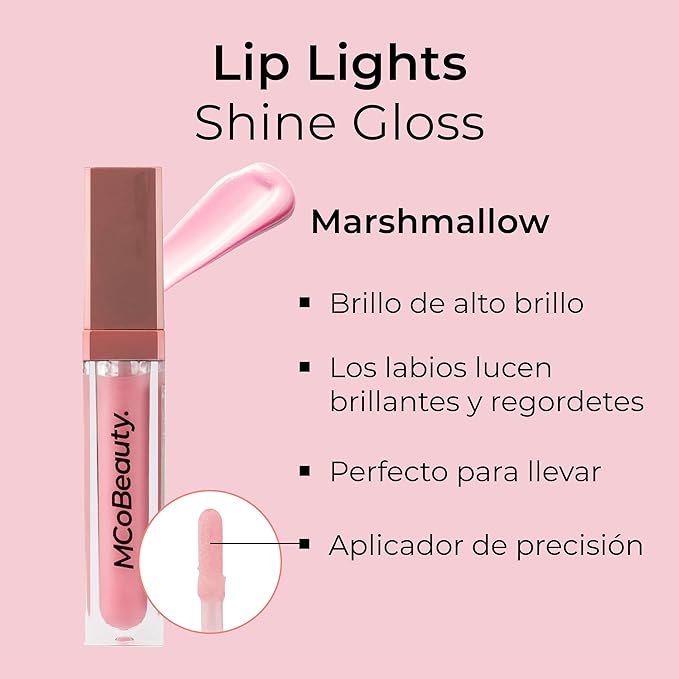 MCoBeauty LipLights Shine Gloss, Marshmallow, Soft Pink Shine for Irresistible Lips, Vegan, Cruelty Free Cosmetics