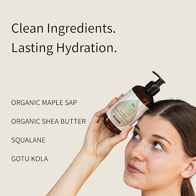 Clean Maple Sap Water Hydrating Body Wash, Light Maple Scent, Nourishing and Sustainable, 10 oz