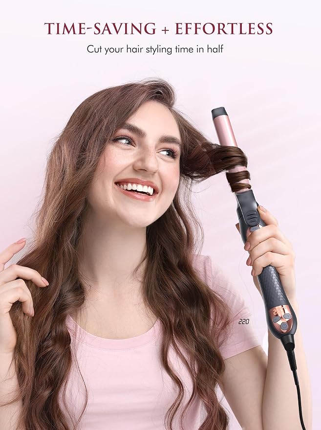 LANDOT Automatic Rotating Curling Iron: Easy-to-Use Ceramic Curling Wand 1 inch for Salon-Worthy Curls & Waves - Quick Heat & Adjustable Temp for All Hair Types