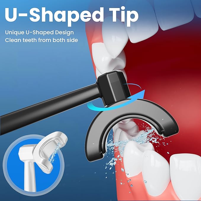 Ducard Cordless Water Flosser for Teeth, U-Shaped Flossing 360° Deep Clean, 5 Modes 7 Jet Tips for Adult & Child, Portable Rechargeable Dental Flosser Pick for Braces, Travel, 350ML Large Tank