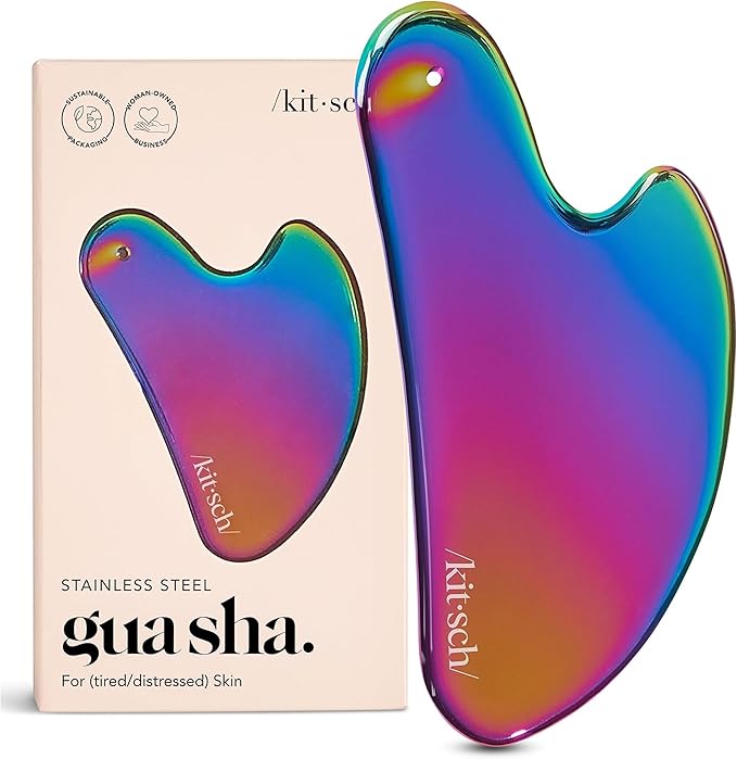 Kitsch Stainless Steel Gua Sha Facial Tools - Lymphatic Drainage Massager for Face & Chin, Jawline Shaper, Double Chin Reducer, Guasha Tool for Face Massager, Skin Care Tools - Irridescent