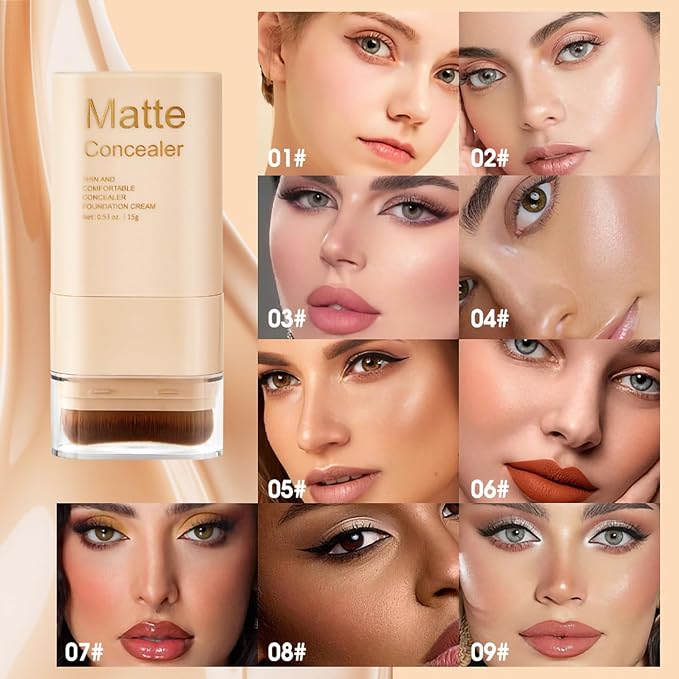 Matte Concealer Foundation Stick with Brush, Serum-Infused Tinted Moisturizer & Skin Tint, Lightweight Hydrating Concealer & Contour, Sheer-to-Medium Radiant Dewy Coverage, All Skin Types (01#)