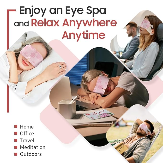 BeHoomi 20 Packs Steam Eye Mask, Heated Eye Mask Warm Compress for Eyes, Disposable Self Heating Steam Mask Sleep, Spa, Travel Essentials & Relaxation Gifts for Women, Stocking Stuffers (Rose)