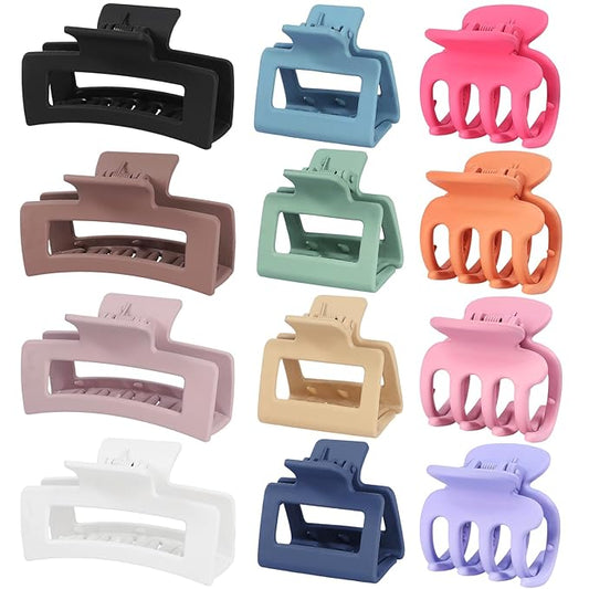 12 Pcs Hair Clips for Women 3 Styles Small Medium Large Claw Clips for Thin Thick Curly Hair, Strong Hold Hair Claw Clips, Stylish Plastic Hair Accessories Ideal Gifts for Women (Multicolor)