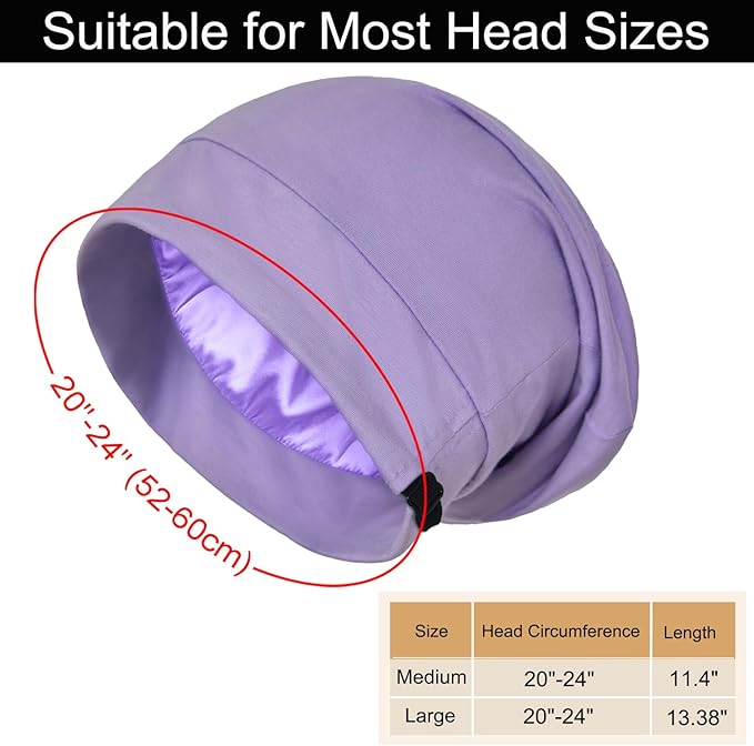 Satin Bonnet for Sleeping Night Cap, Adjustable Satin Lined Silk Bonnets Sleep Cap for Curly Hair Braids Beanie Black Women