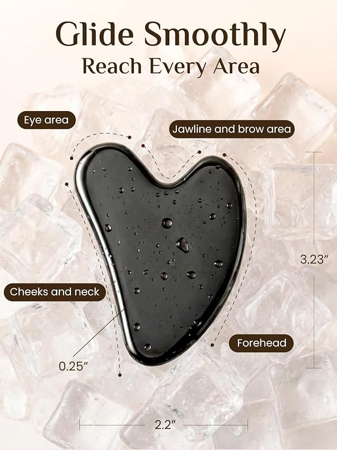 Rena Chris Gua Sha Facial Tools, Stainless Steel Guasha Tool for Acupuncture, Manual Massage Tool for Jawline Sculpting and Puffiness Reducing, Gua Sha Facial Massage Tool, Skin-Care Gift (Black)